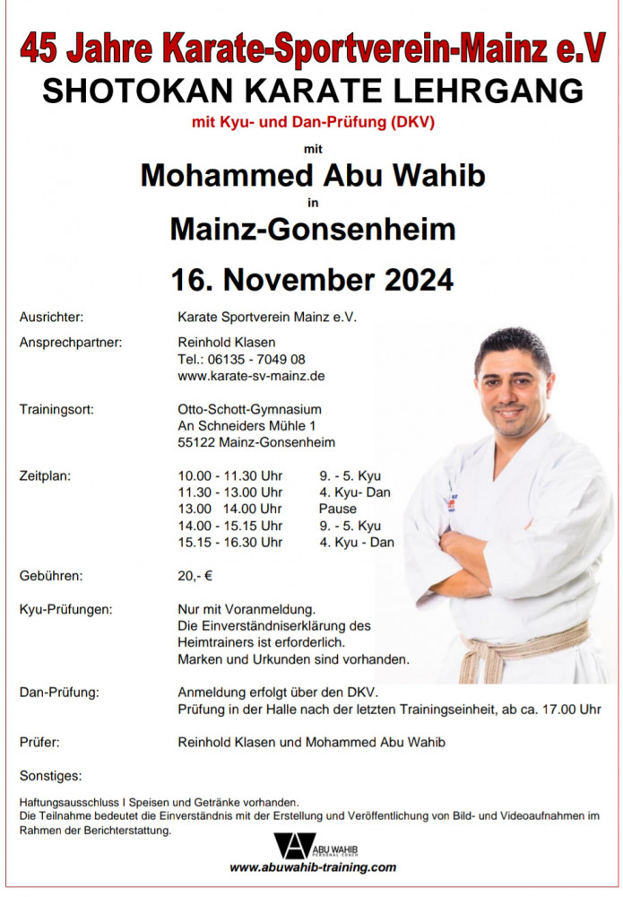 45 Jahre Karate-Sportverein-Mainz e.V. Shotokan Lehrgang mit Mohammed Abu Wahib